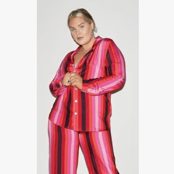 Never Fully Dressed Andi Stripe Satin Boyfriend Shirt - Picture 1 of 12